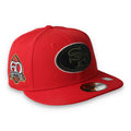 Exclusive New Era San Francisco 49ers 60th Wood Camo 59FIFTY Fitted Hat- Scarlet/Camo product image 1, provided for visual