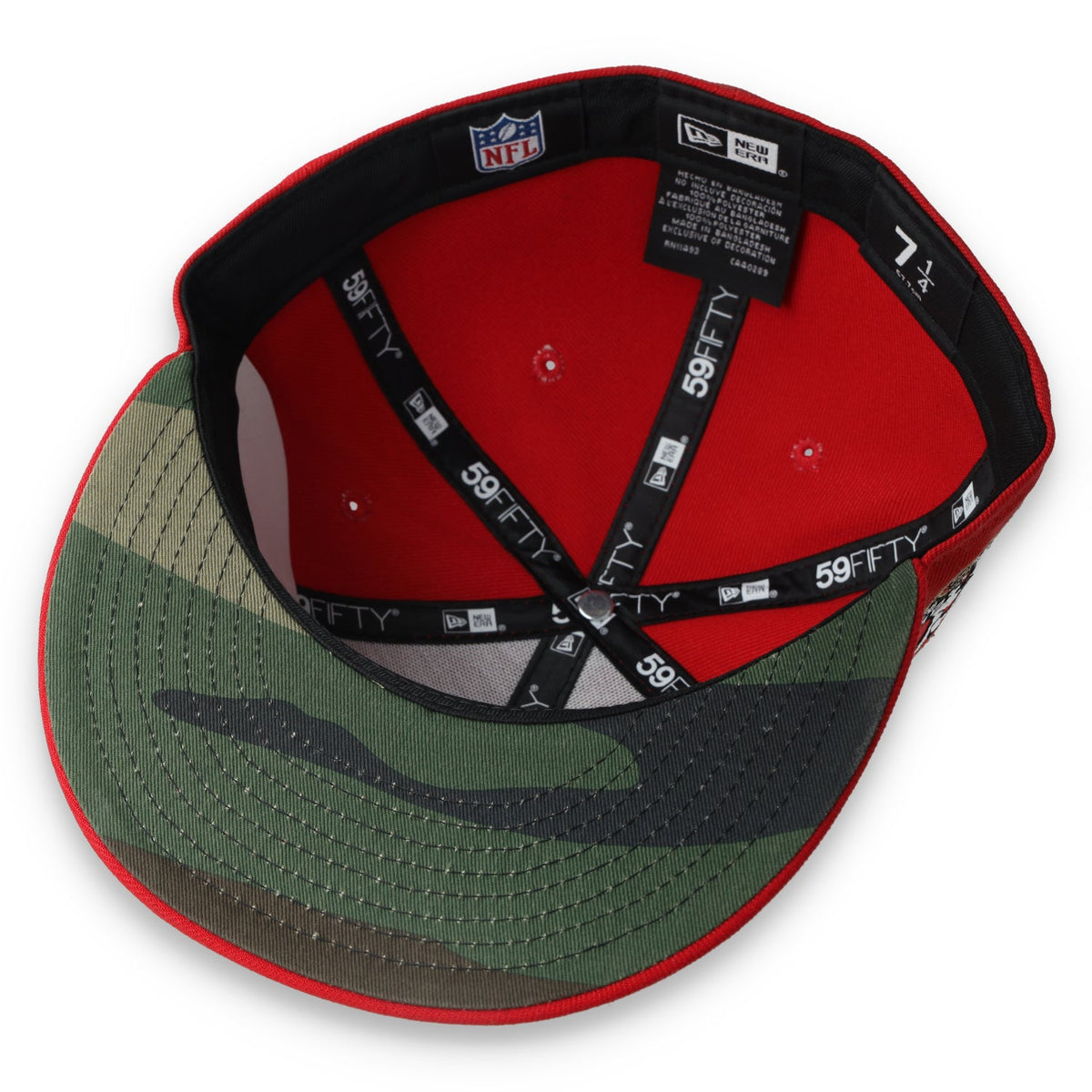 Exclusive New Era San Francisco 49ers 60th Wood Camo 59FIFTY Fitted Hat- Scarlet/Camo product image 6, provided for visual