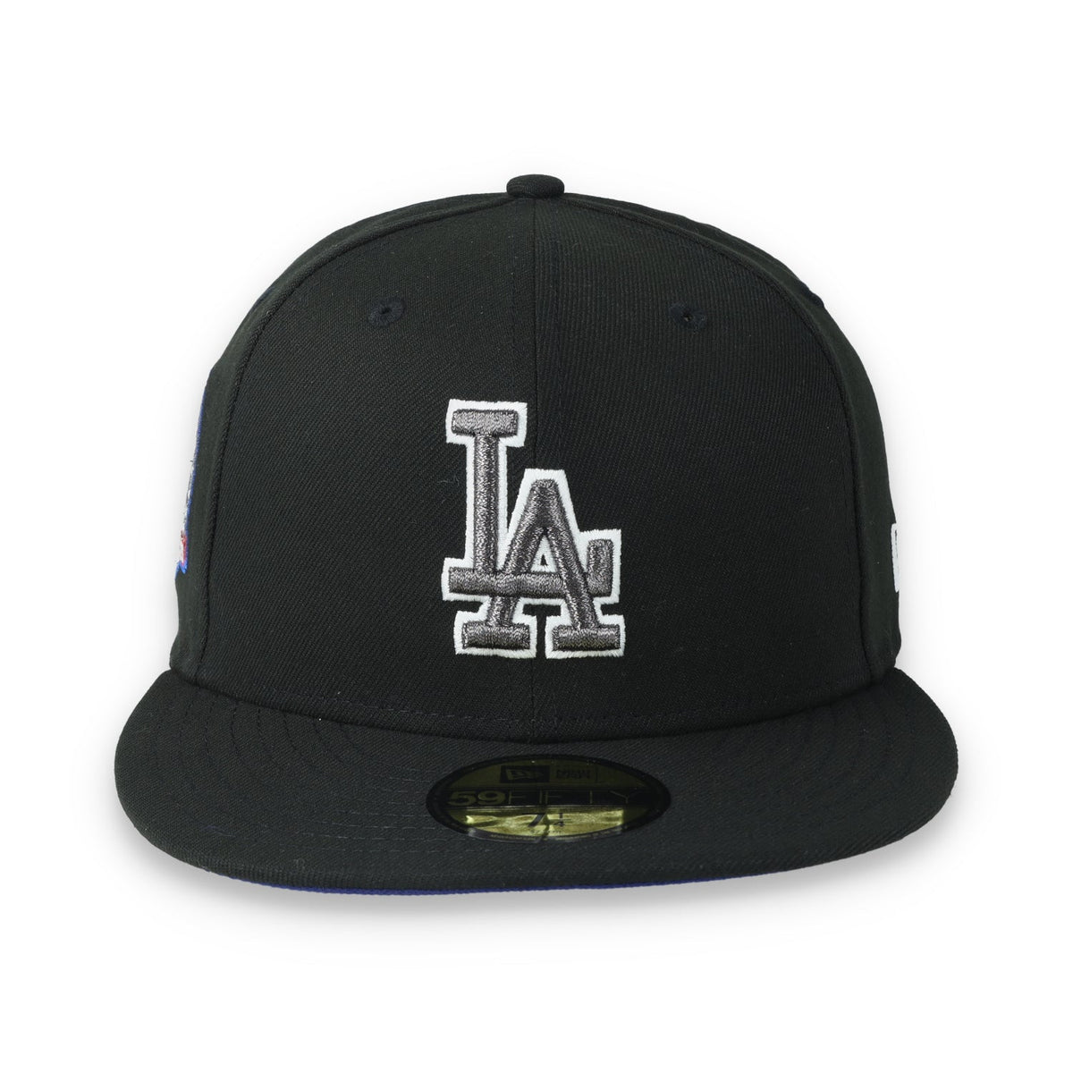 New Era Los Angeles Dodgers 60th Anniversary Side Patch 59FIFTY Fitted Hat-Metallic Grey/Black product image 2, provided for