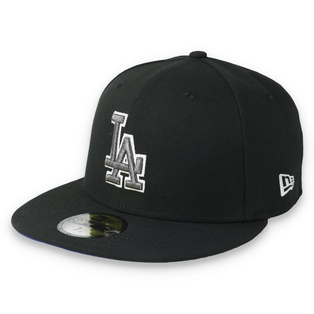 New Era Los Angeles Dodgers 60th Anniversary Side Patch 59FIFTY Fitted Hat-Metallic Grey/Black product image 3, provided for