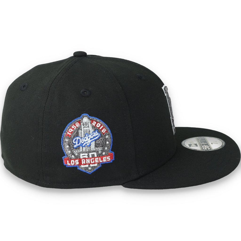 New Era Los Angeles Dodgers 60th Anniversary Side Patch 59FIFTY Fitted Hat-Metallic Grey/Black product image 5, provided for
