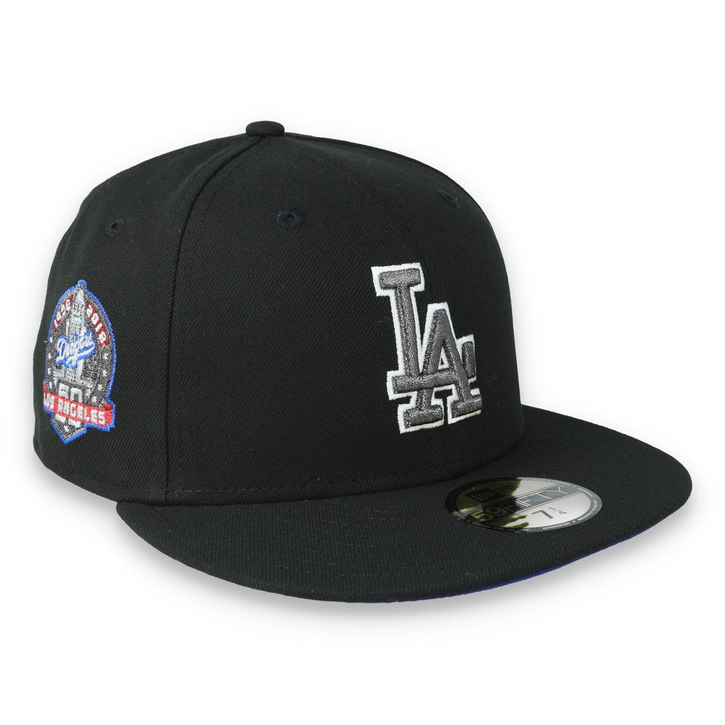 New Era Los Angeles Dodgers 60th Anniversary Side Patch 59FIFTY Fitted Hat-Metallic Grey/Black product image 1, provided for