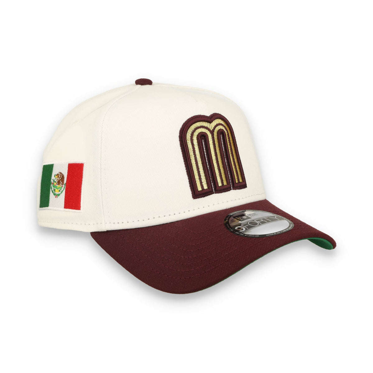 New Era Mexico WBC 9FORTY A-Frame Snapback Hat-White/Maroon product image 1, provided for visual reference and product