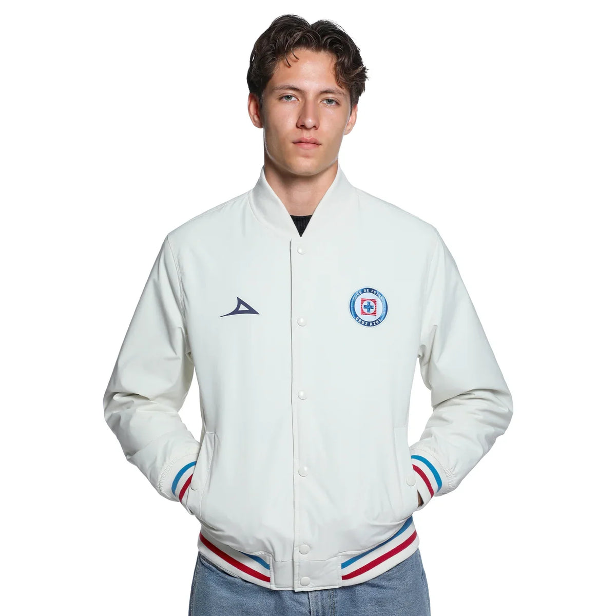 Pirma Men Cruz Azul Bomber Jacket- Beige product image 1, provided for visual reference and product detail review