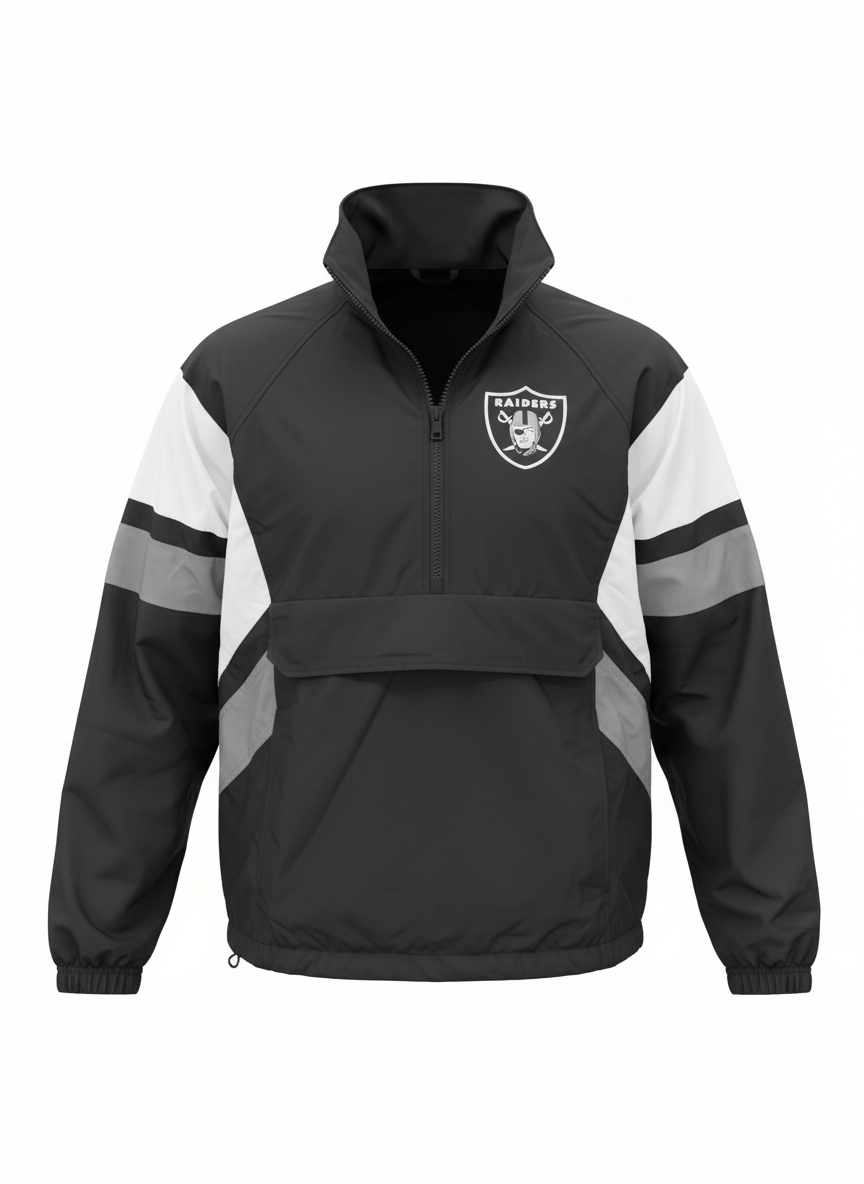 New Era Men Las Vegas Raiders Sports Classic Quarter Zip/Stowaway Hoodie-Black product image 1, provided for visual