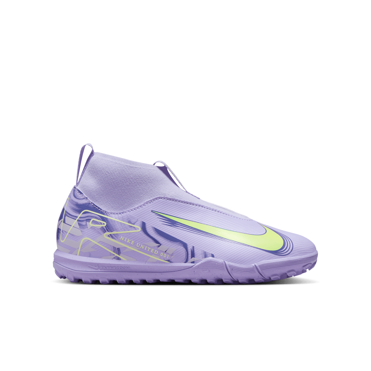 Nike United Jr. Mercurial Superfly Turf 10 Academy-Purple Agate/Barely Volt product image 1, provided for visual reference