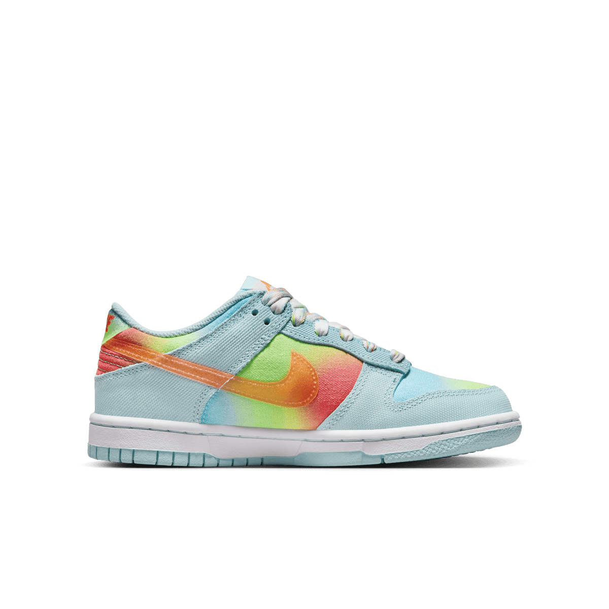 Nike Big Kid's Dunk Low Shoes - Glacier Blue/Total Orange/Lemon Twist product image 1, provided for visual reference and