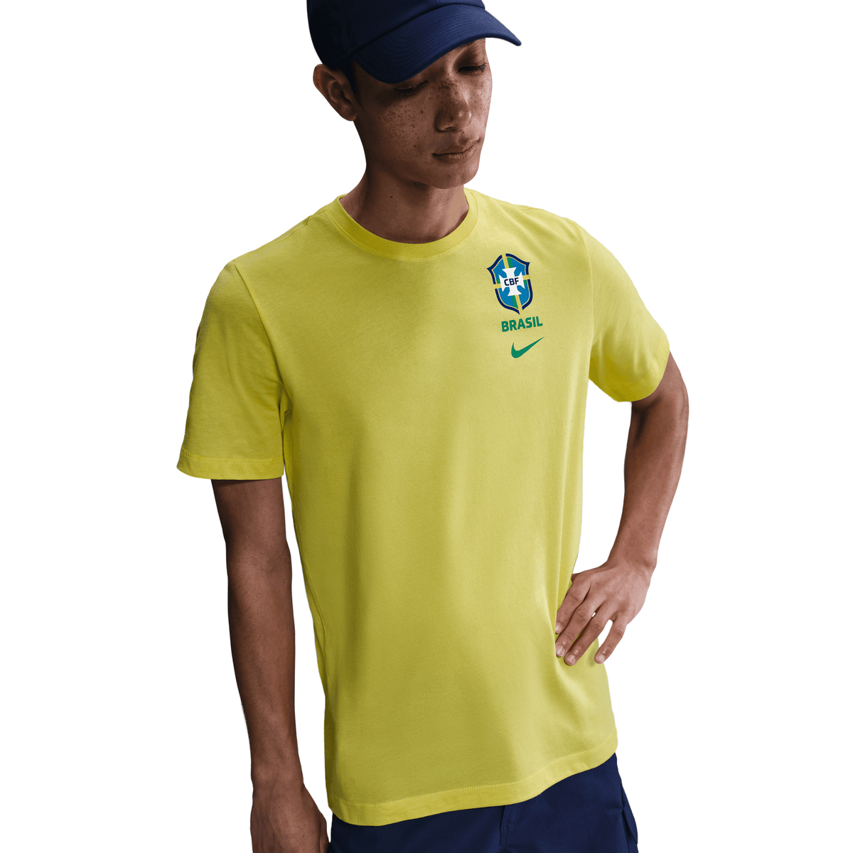 Nike Men Brasil Crest T-Shirt-Yellow product image 2, provided for visual reference and product detail review