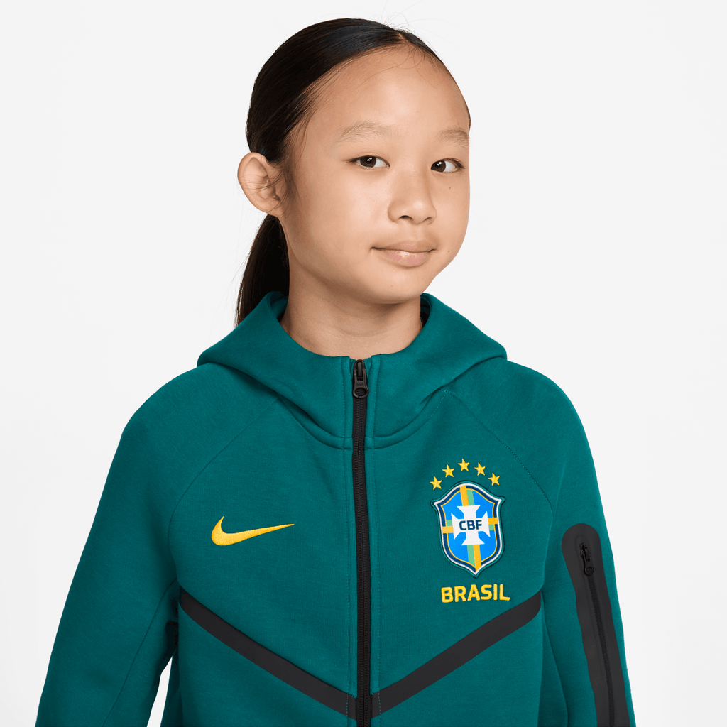 Nike Brazil Tech Fleece Big Kids' (Boys') Soccer Full-Zip Hoodie product image 1, provided for visual reference and product