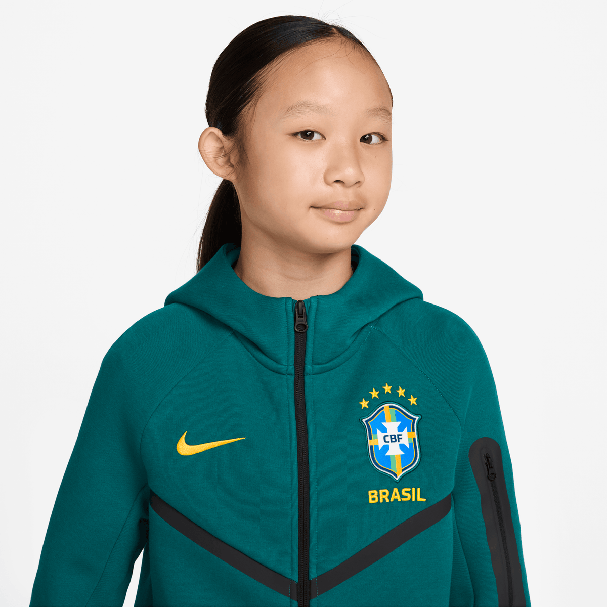 Nike Brazil Tech Fleece Big Kids' (Boys') Soccer Full-Zip Hoodie product image 1, provided for visual reference and product