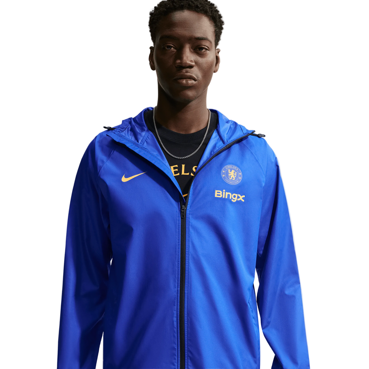 Nike Chelsea FC Academy Pro Storm-FIT Soccer Hooded Rain Jacket product image 1, provided for visual reference and product