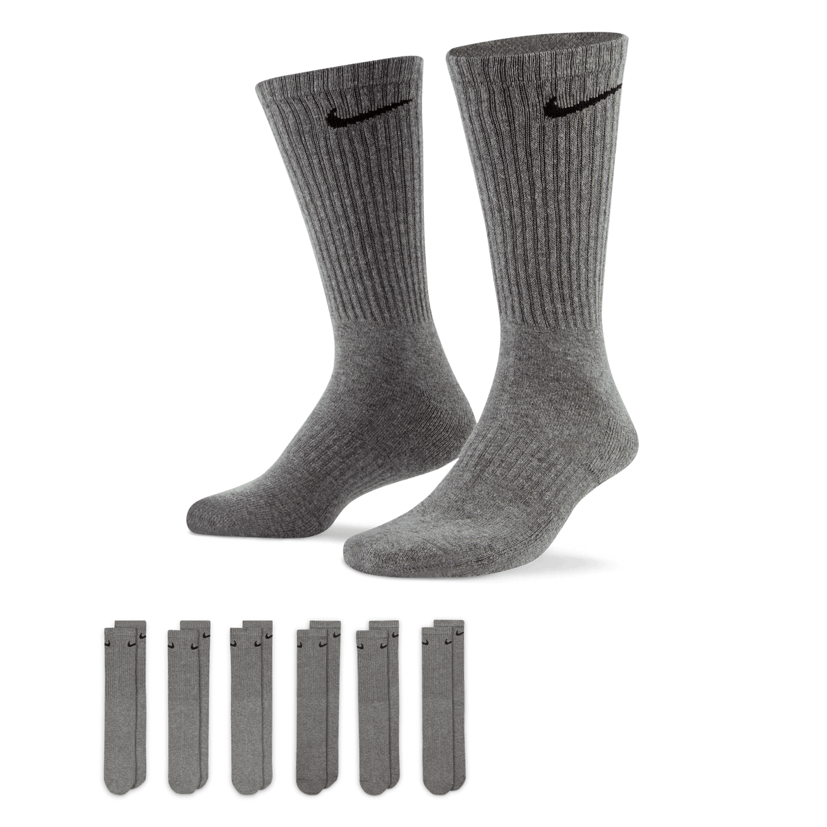 Nike Everyday Cushioned Training Crew Socks (6 Pairs)-Heather Grey product image 1, provided for visual reference and