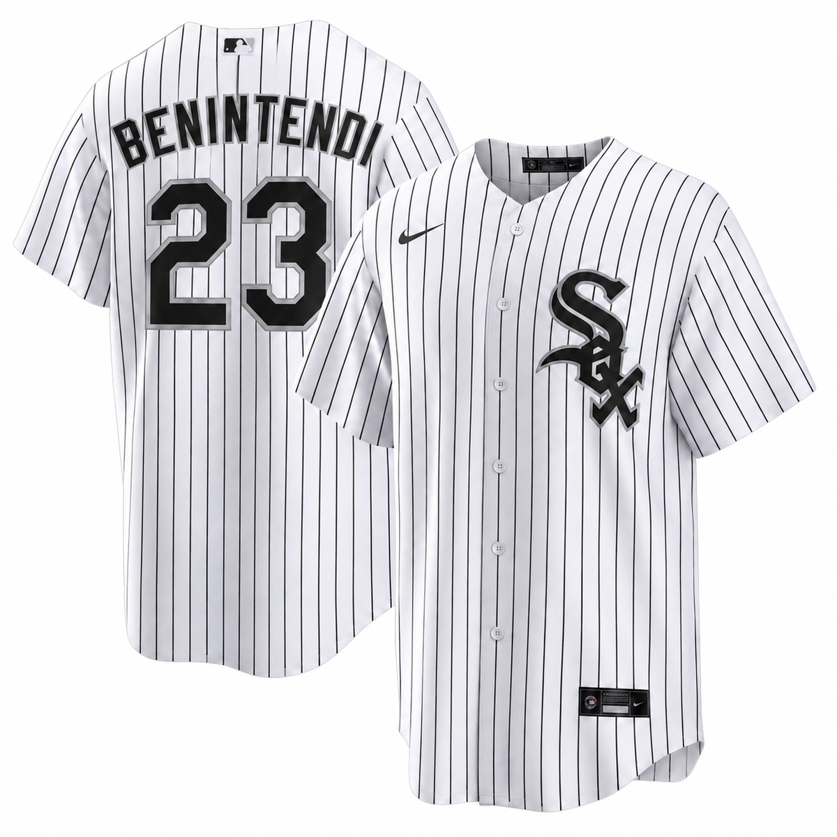 Andrew Benintendi Chicago White Sox Nike Men Home White Pinstripe Jersey product image 1, provided for visual reference and