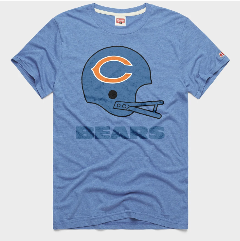 Chicago Bears Homage Columbia Blue Helmet T-Shirt product image 1, provided for visual reference and product detail review