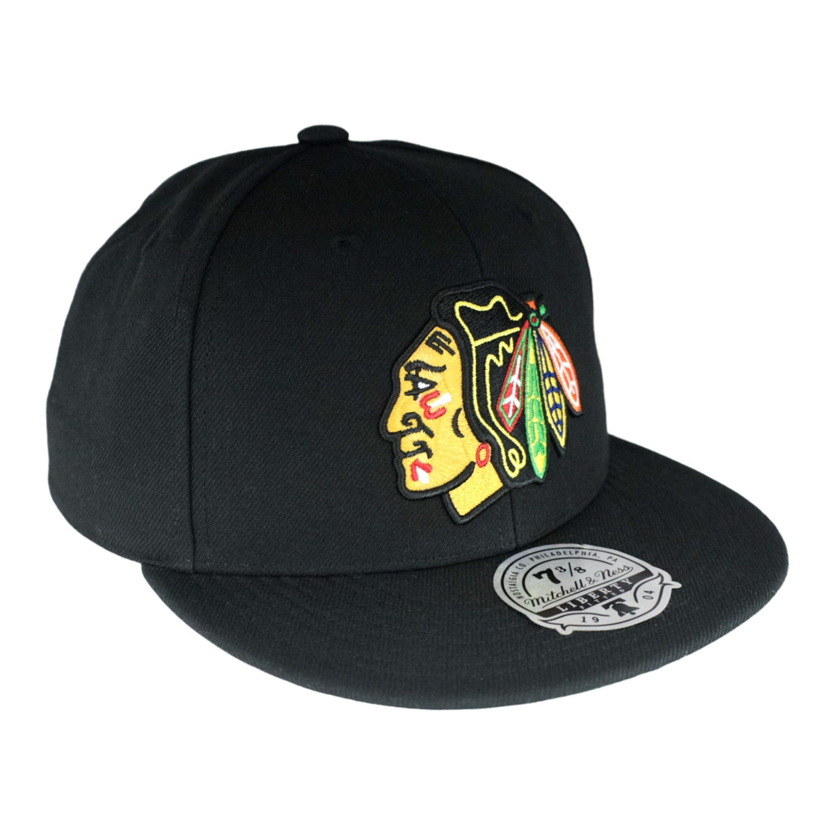 Chicago Blackhawks Black Liberty Mitchell & Ness Fitted Hat product image 3, provided for visual reference and product