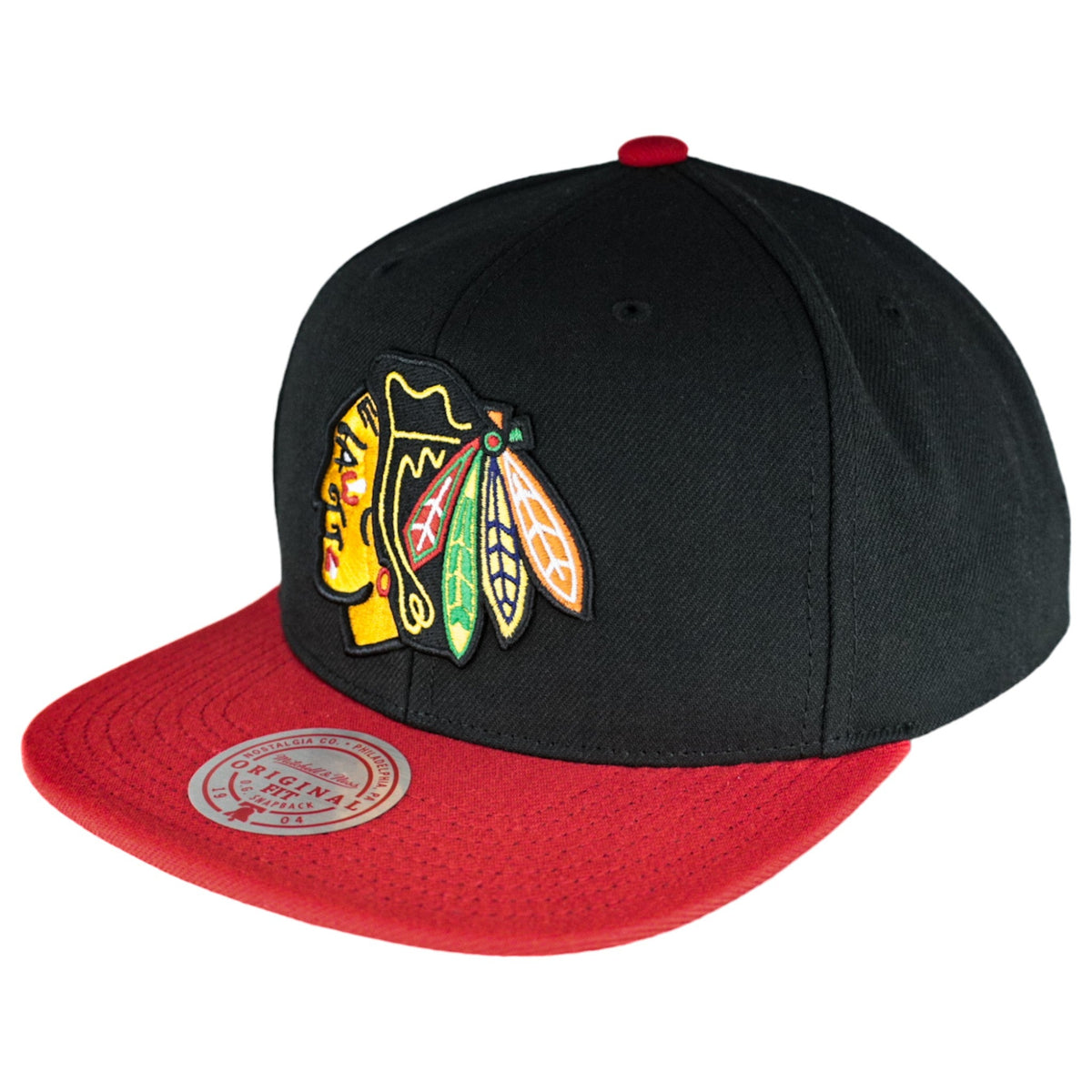Chicago Blackhawks Black/Red Mitchell & Ness Snapback Hat product image 3, provided for visual reference and product detail