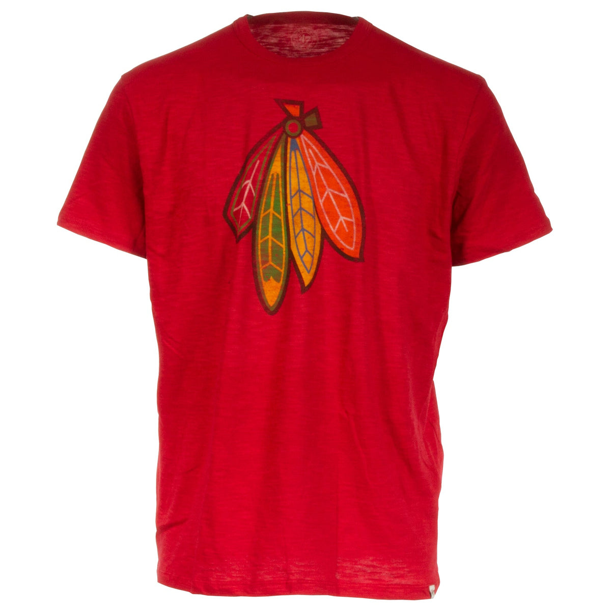 Chicago Blackhawks Men Heather Light Blue Distressed Red, Black, and White Tomahawks Logo Tri-Blend T-Shirt product image 1,