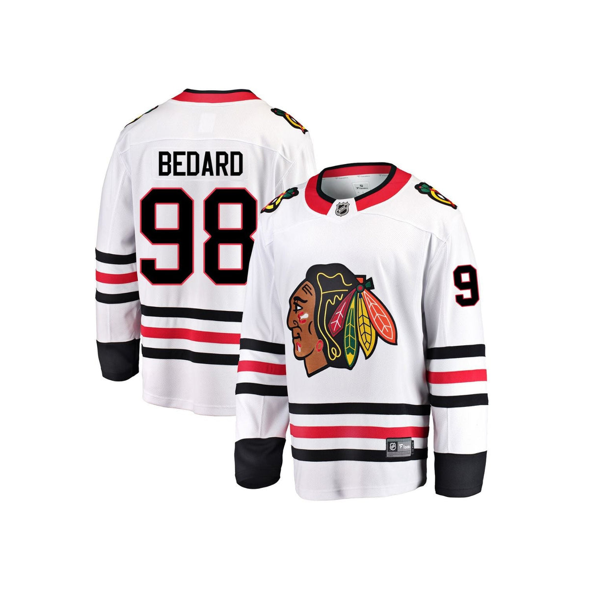 Connor Bedard Chicago Blackhawks White Away Premier Youth Jersey product image 1, provided for visual reference and product