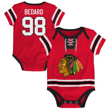 Connor Bedard Chicago Blackhawks Red Laced Pro Infant Creeper product image 1, provided for visual reference and product