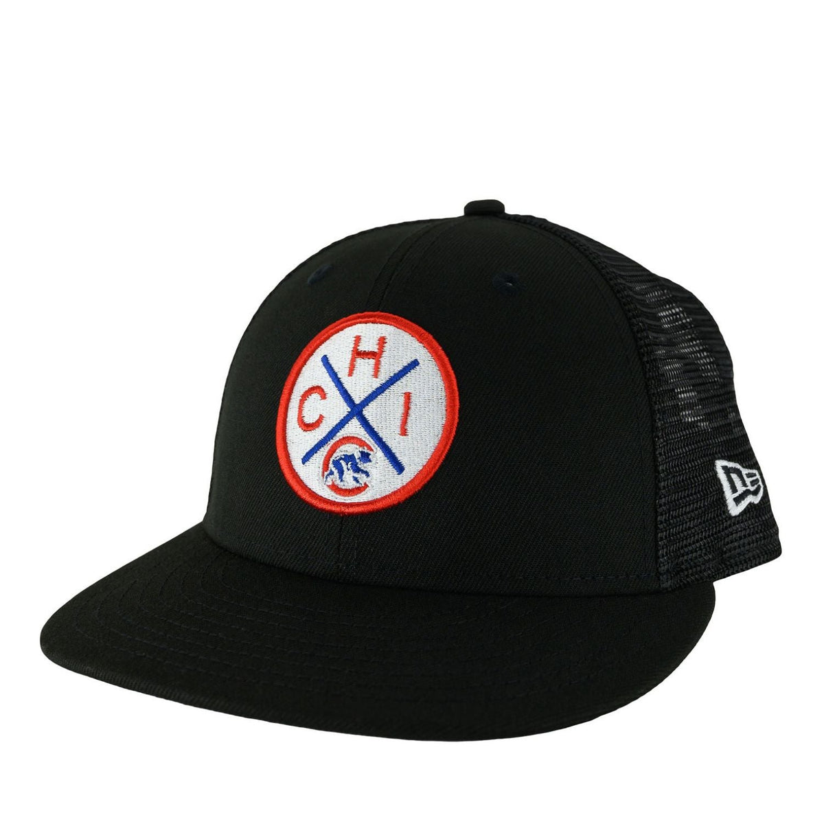 Chicago Cubs Black Circle Patch New Era 9FIFTY Low Profile Mesh Back Hat product image 1, provided for visual reference and