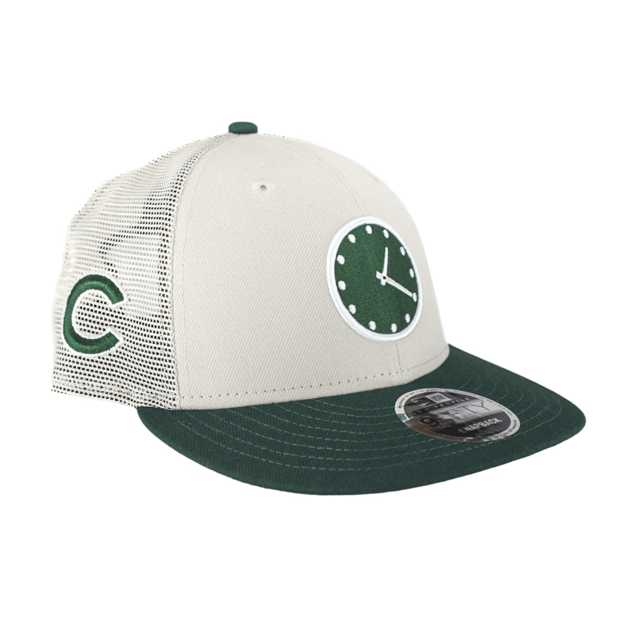Chicago Cubs Stone/Green Scoreboard Clock New Era 9FIFTY Snapback Hat product image 1, provided for visual reference and