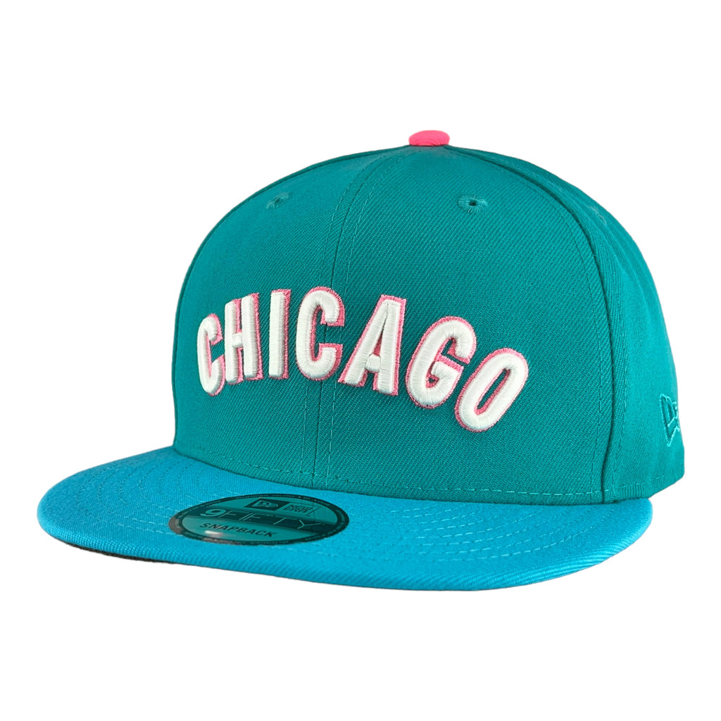 Chicago Cubs Teal/Pink New Era Low Profile 9FIFTY Snapback Hat product image 3, provided for visual reference and product