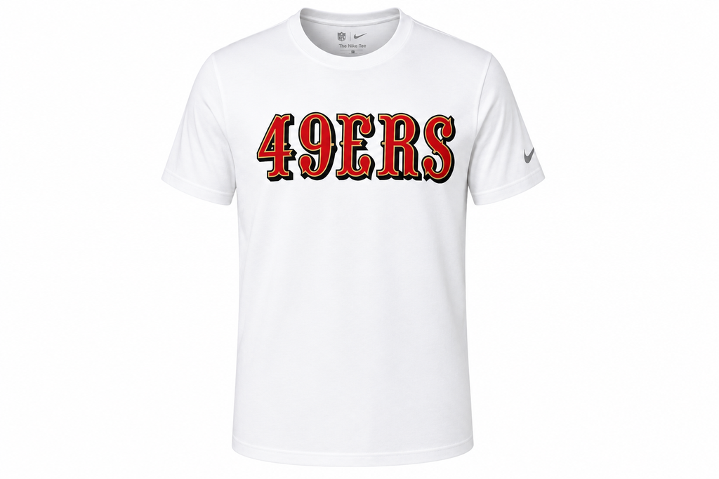Nike San Francisco 49ers Primetime Wordmark Essential T-Shirt - White product image 1, provided for visual reference and