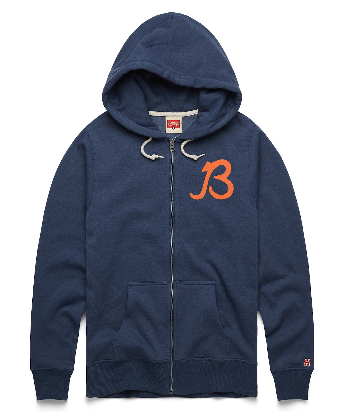 Chicago Bears Homage Navy B Full Zip Hoodie product image 1, provided for visual reference and product detail review