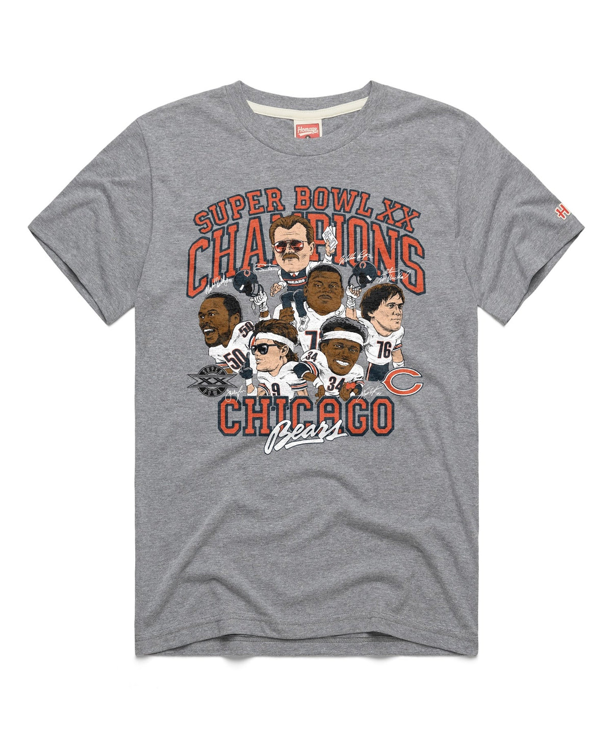 Chicago Bears Homage Super Bowl XX Champions Grey T-Shirt product image 1, provided for visual reference and product detail