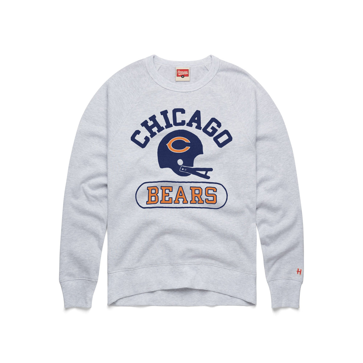 Chicago Bears Light Grey Homage Helmet Crewneck Sweatshirt product image 1, provided for visual reference and product detail
