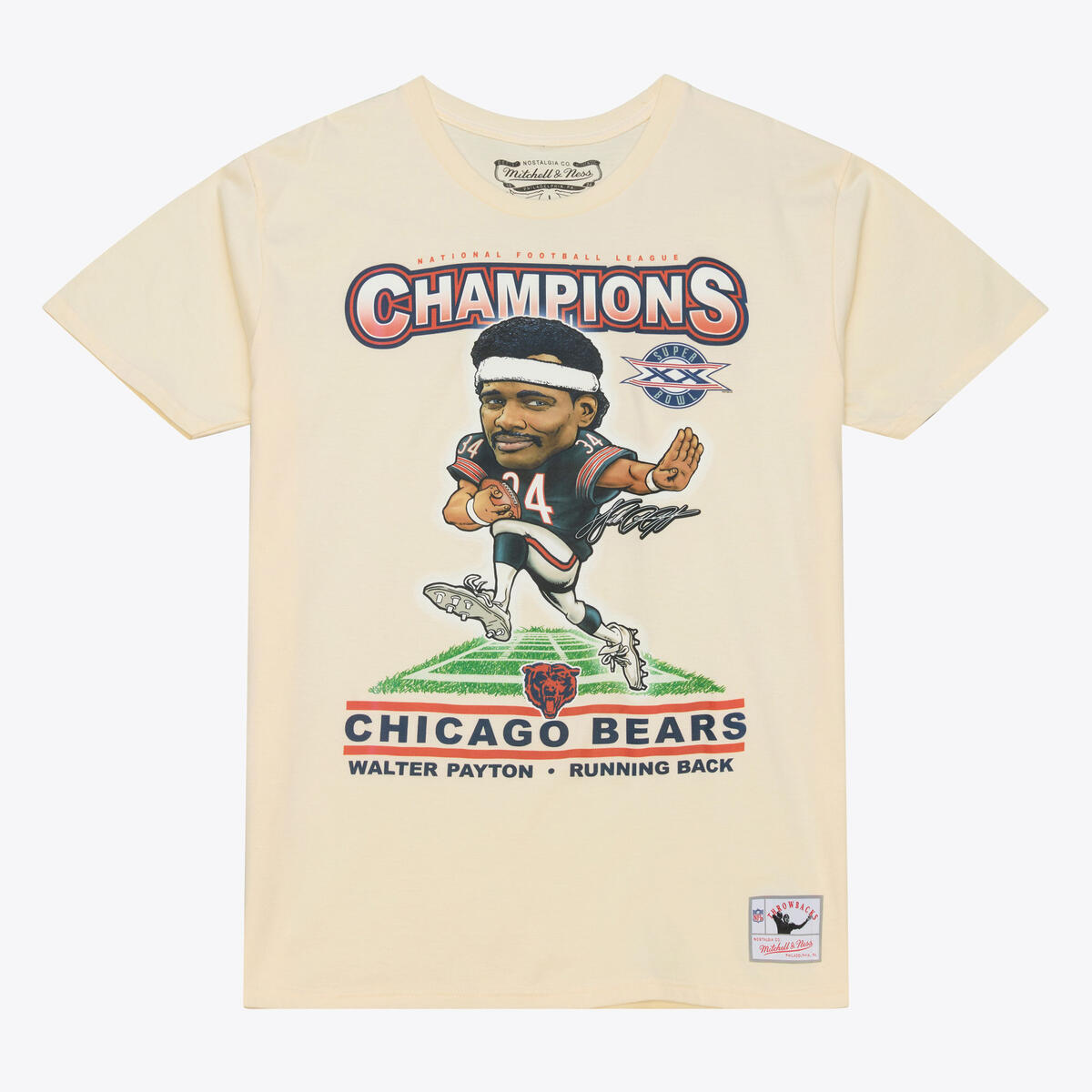 Chicago Bears Mitchell & Ness Throwback Walter Payton Natural Caricature NFC Champs T-Shirt product image 1, provided for