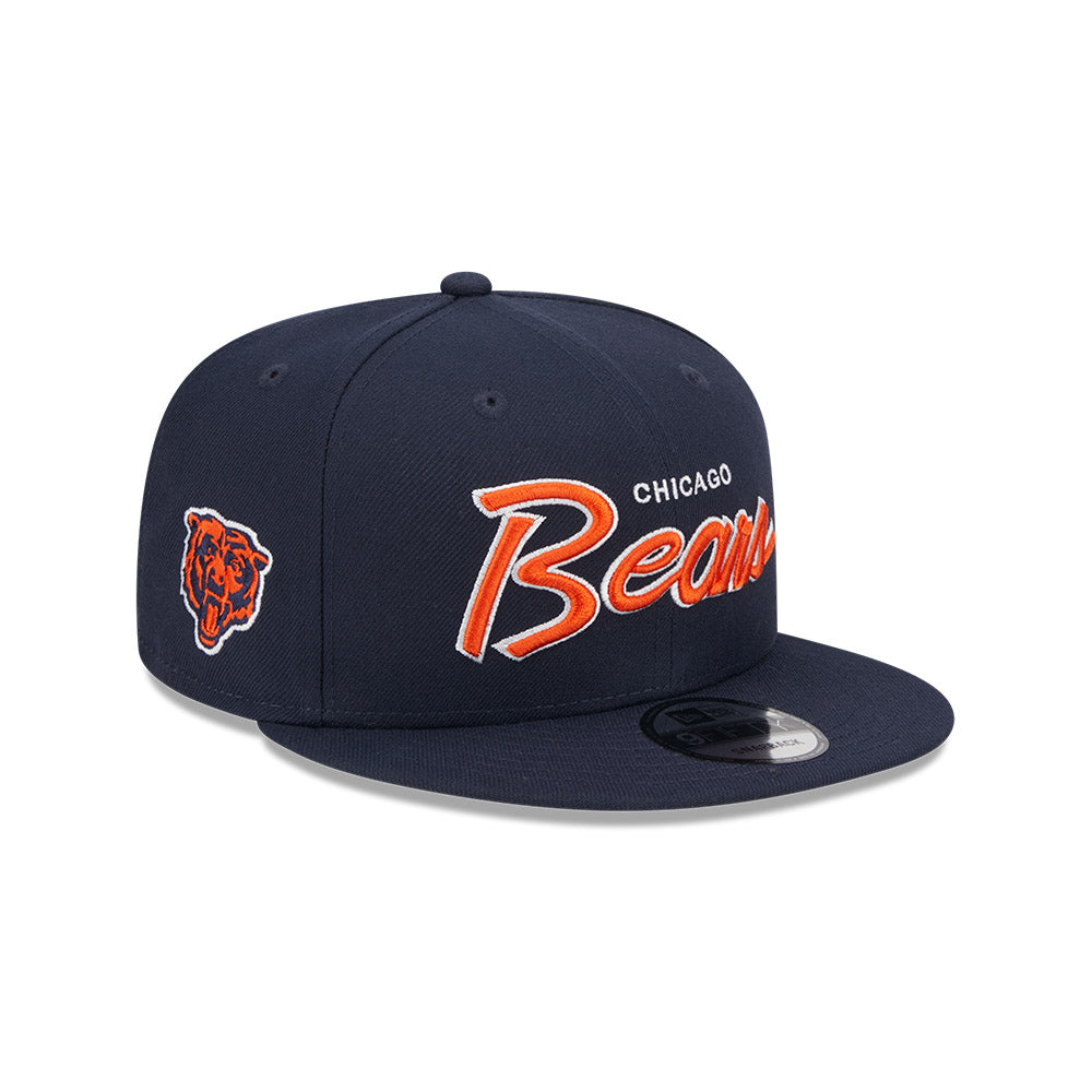 Chicago Bears New Era 9FIFTY EG Navy Script Snapback Hat product image 1, provided for visual reference and product detail