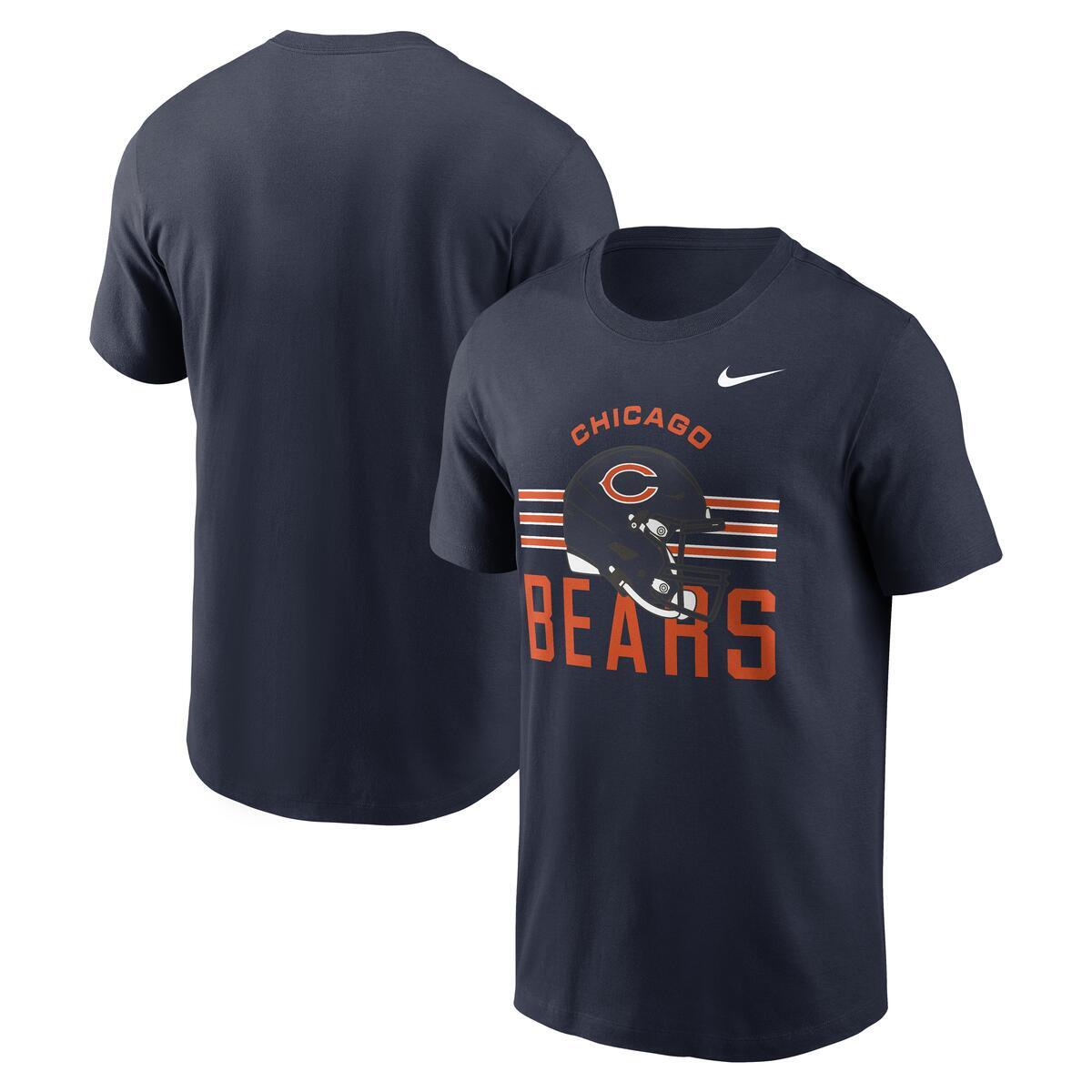 Chicago Bears Nike Men Navy Essential Helmet T-Shirt product image 1, provided for visual reference and product detail review