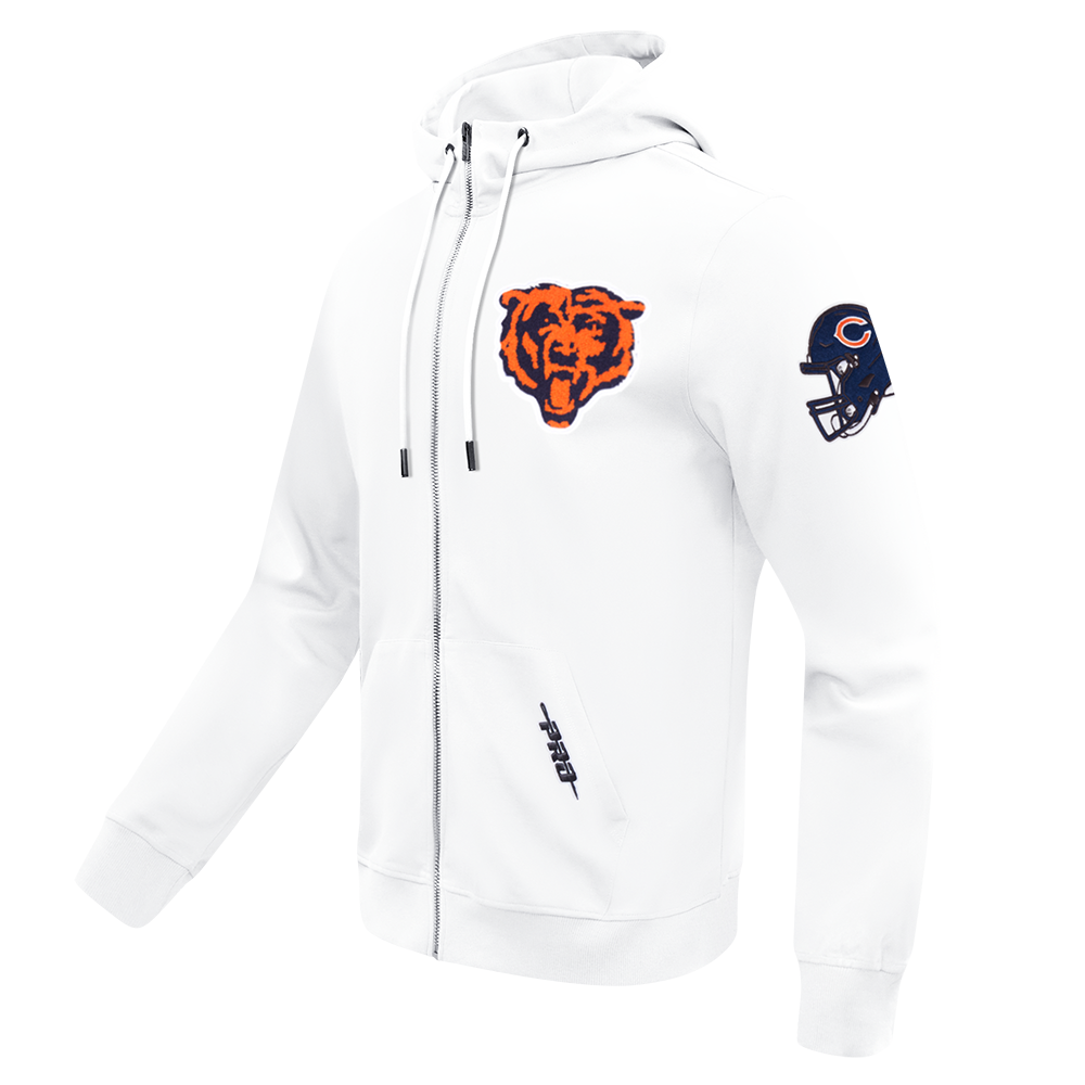 Chicago Bears Pro Standard Full Zip Chenille White Hoodie product image 3, provided for visual reference and product detail