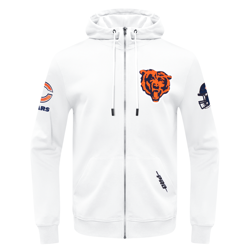 Chicago Bears Pro Standard Full Zip Chenille White Hoodie product image 1, provided for visual reference and product detail