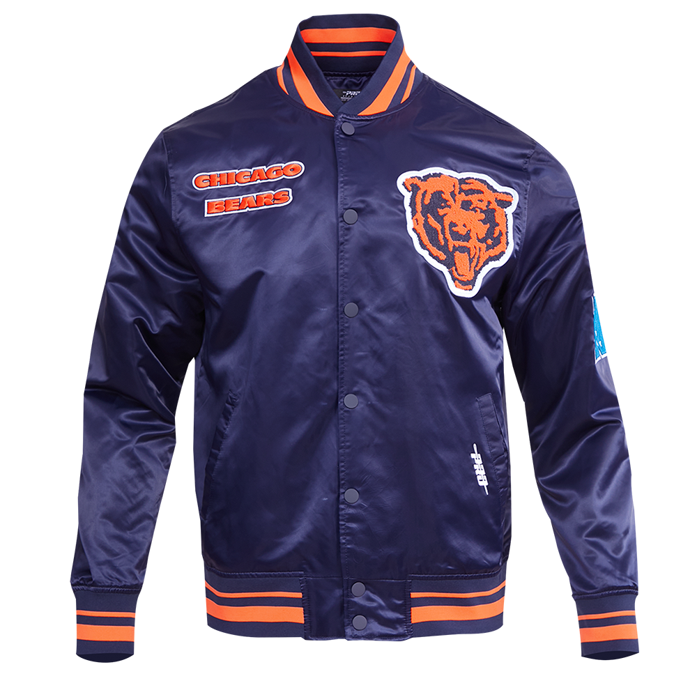Chicago Bears Pro Standard Navy Satin Jacket product image 1, provided for visual reference and product detail review