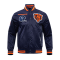 Chicago Bears Pro Standard Navy Satin Retro Classic Jacket product image 1, provided for visual reference and product detail