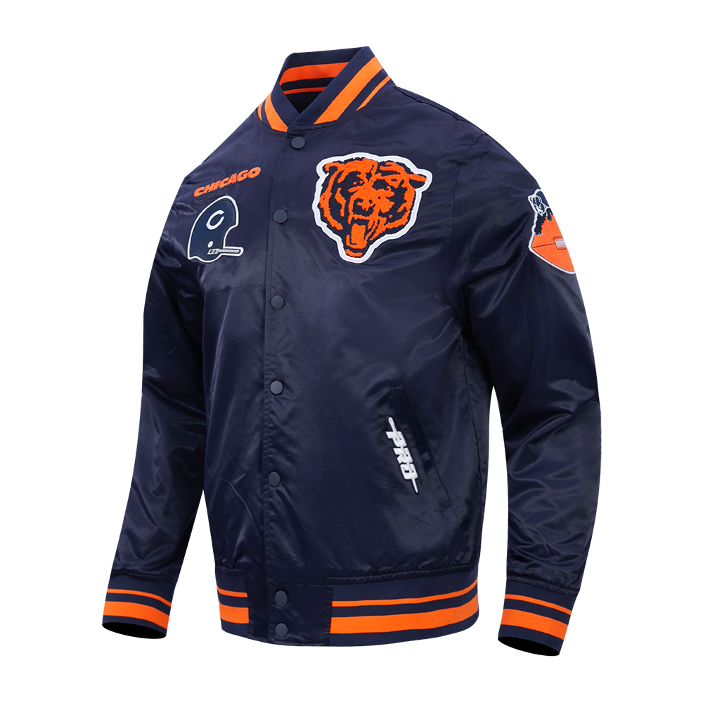 Chicago Bears Pro Standard Navy Satin Retro Classic Jacket product image 3, provided for visual reference and product detail