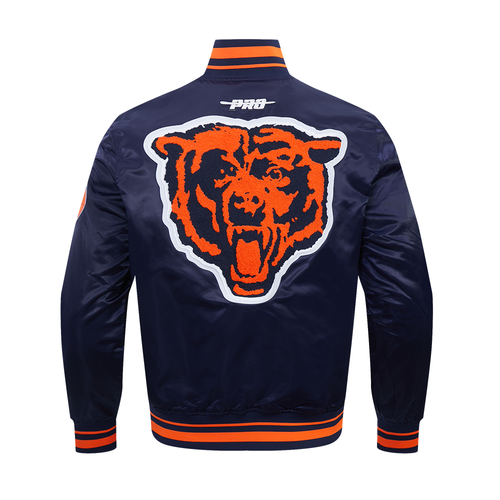 Chicago Bears Pro Standard Navy Satin Retro Classic Jacket product image 2, provided for visual reference and product detail