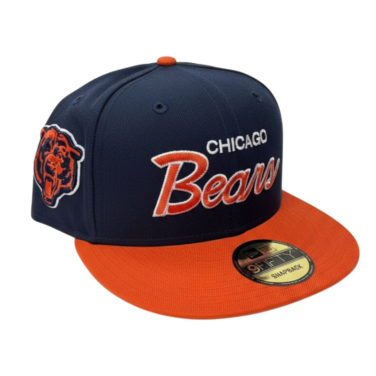 Chicago Bears New Era Navy/Orange Script 9FIFTY Snapback Adjustable Hat product image 1, provided for visual reference and