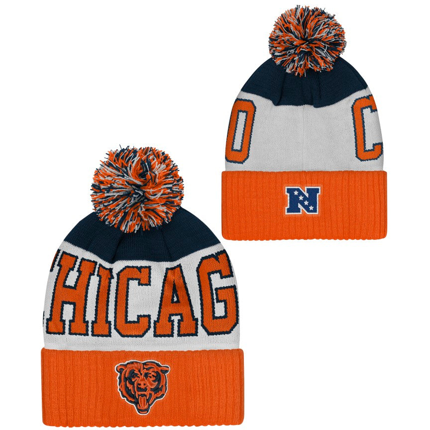 Chicago Bears Youth Goal Line Cuffed Pom Knit Hat product image 1, provided for visual reference and product detail review