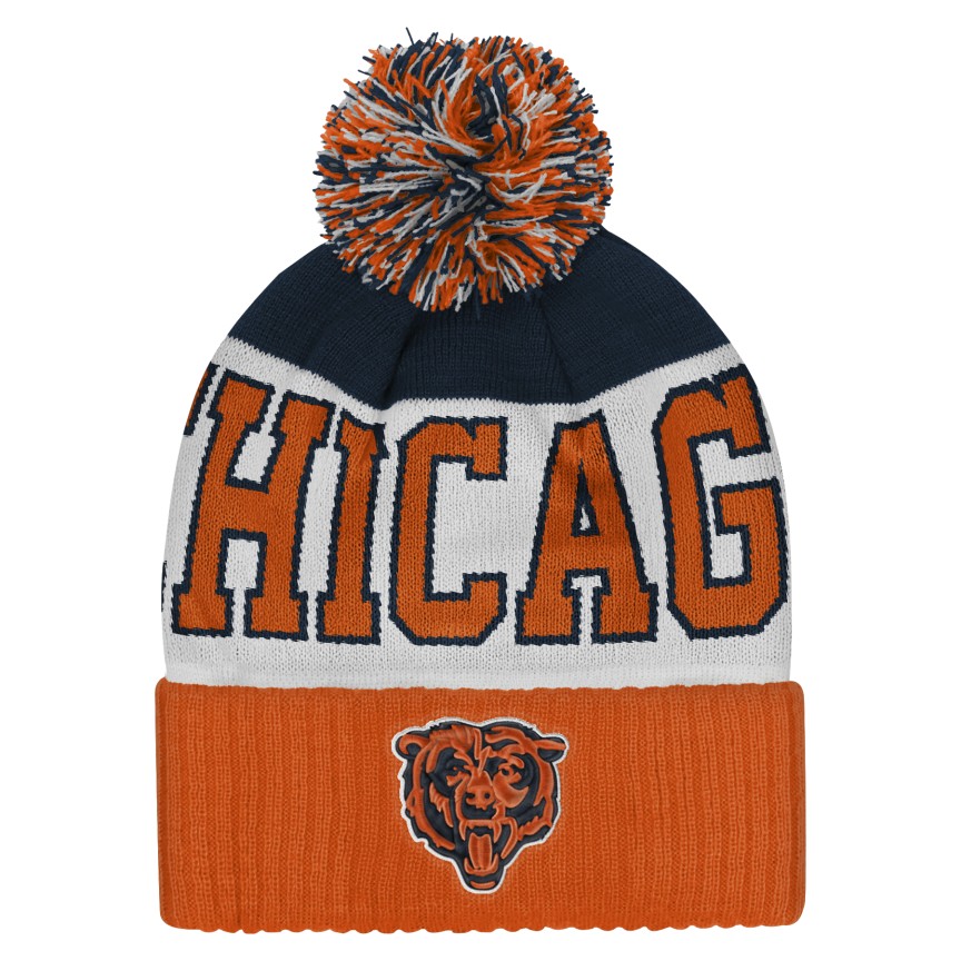 Chicago Bears Youth Goal Line Cuffed Pom Knit Hat product image 2, provided for visual reference and product detail review
