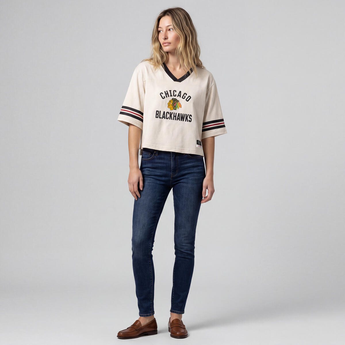 Chicago Blackhawks Mitchell & Ness Women Retro Roots T-Shirt product image 1, provided for visual reference and product