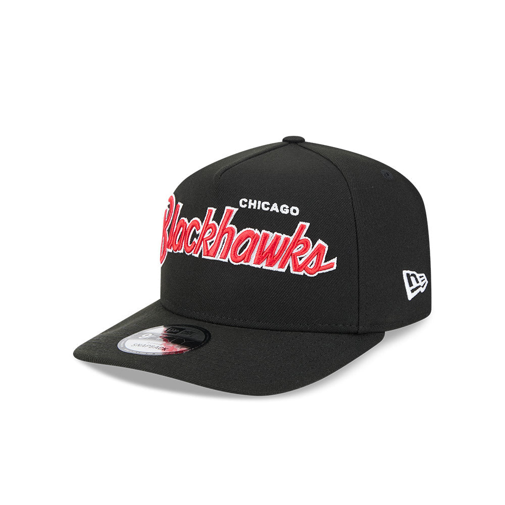 Chicago Blackhawks New Era 9FIFTY A-Frame Script Black Snapback Hat product image 3, provided for visual reference and
