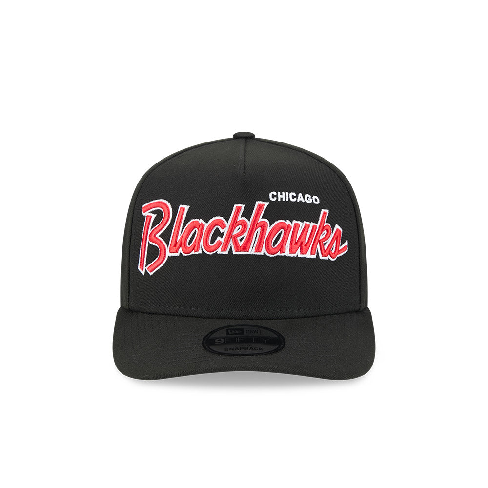 Chicago Blackhawks New Era 9FIFTY A-Frame Script Black Snapback Hat product image 2, provided for visual reference and