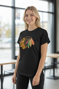 Chicago Blackhawks '47 Women Black Primary Logo Frankie T-Shirt product image 1, provided for visual reference and product