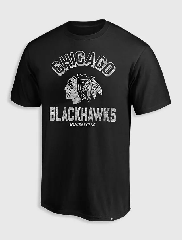Chicago Blackhawks '47 Retrograde Franklin Black T-Shirt product image 1, provided for visual reference and product detail