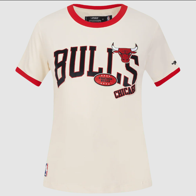 Chicago Bulls Pro Standard Women Eggshell Retro Cascade Ringer T-Shirt product image 1, provided for visual reference and
