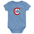 Chicago Cubs Alt 2 Columbia Blue Baby Onesie product image 1, provided for visual reference and product detail review