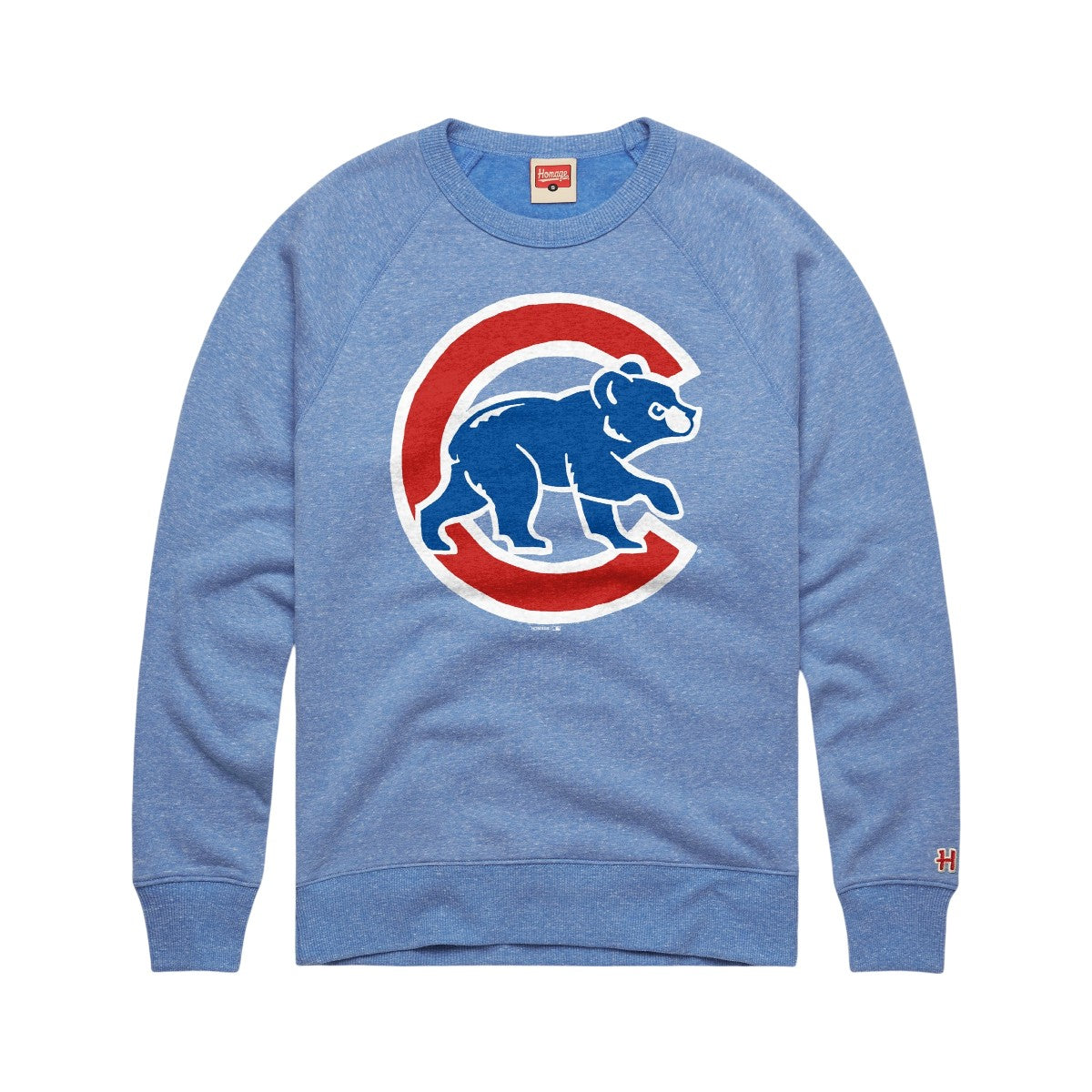 Chicago Cubs Homage Light Blue Crawl Bear Crewneck Sweatshirt product image 1, provided for visual reference and product